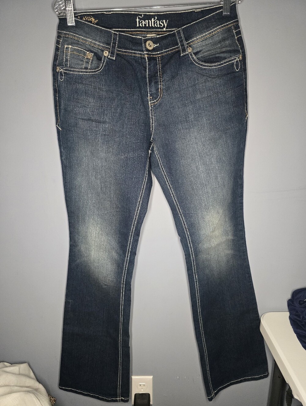 Y2K Fantasy Flare Stretch Jeans-Womens 12-Blue-bootcut,retro denim,wide-leg,